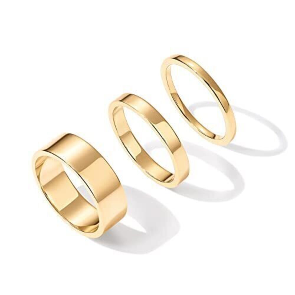 3219 18K Gold Plated Stacking Rings Set - Gold Rings Yellow Gold, Size 6